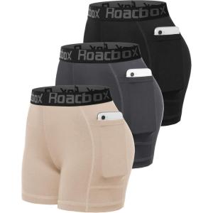 image:imageRoadbox Womens Volleyball Compression Shorts with Pockets 3 Pack Spandex Workout Athletic Shorts for Running Gym YogaBlackgreynude