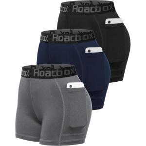 image:imageRoadbox Womens Volleyball Compression Shorts with Pockets 3 Pack Spandex Workout Athletic Shorts for Running Gym YogaBlacklight Greynavy
