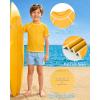 image:imageRoadbox Boys Rash Guard Swim Shirt Toddler UPF 50 Quick Dry Short Sleeve UV Protection Rashguard Surf Water Shirts for KidsGolden Yellow White Thread
