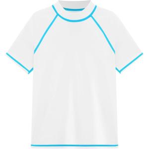 image:imageRoadbox Boys Rash Guard Swim Shirt Toddler UPF 50 Quick Dry Short Sleeve UV Protection Rashguard Surf Water Shirts for KidsBleach Medium Blue