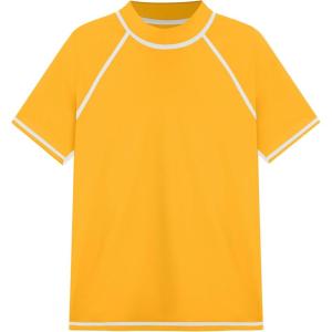 image:imageRoadbox Boys Rash Guard Swim Shirt Toddler UPF 50 Quick Dry Short Sleeve UV Protection Rashguard Surf Water Shirts for KidsGolden Yellow White Thread