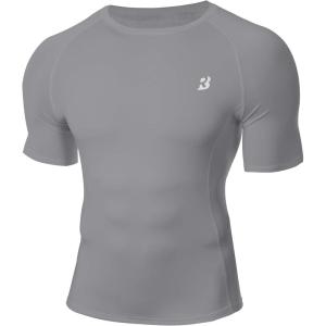 image:imageRoadbox Compression Shirt Men Short Sleeve Cool Dry Base Layer Athletic Undershirts Workout TShirt for Sports Gym RunningLight Gray