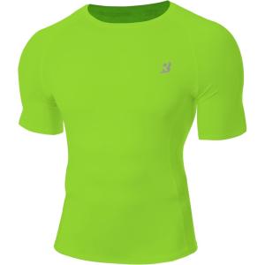 image:imageRoadbox Compression Shirt Men Short Sleeve Cool Dry Base Layer Athletic Undershirts Workout TShirt for Sports Gym RunningLime Green