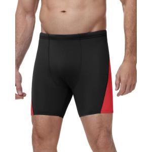 image:imageRoadbox Mens Athletic Swim Jammers Competitive Training Endurance Swimsuit Quick Dry Racing Swimming Shorts UPF 50Black Combined With Red