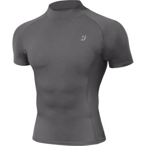 image:imageRoadbox Mens Compression Shirt Mock Turtleneck Short Sleeve Athletic Undershirt Quick Dry Base Layer Top for Gym WorkoutDark Gray