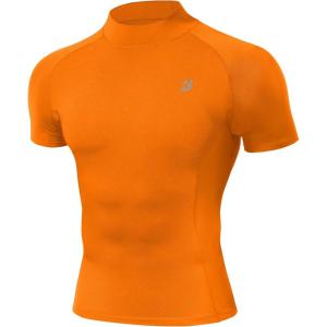 image:imageRoadbox Mens Compression Shirt Mock Turtleneck Short Sleeve Athletic Undershirt Quick Dry Base Layer Top for Gym WorkoutOrange