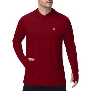 image:imageRoadbox Mens UPF 50 Sun Protection Fishing Shirts Long Sleeve UV SPF Hoodie Lightweight Rash Guard for Hiking RunningCrimson