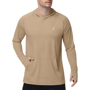 image:imageRoadbox Mens UPF 50 Sun Protection Fishing Shirts Long Sleeve UV SPF Hoodie Lightweight Rash Guard for Hiking RunningKhaki