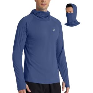 image:imageRoadbox UPF 50 Mens Hooded Fishing Shirts Long Sleeve UV Sun Protection Hoodie Hiking Running Swim Rash Guard with MaskNavy Blue
