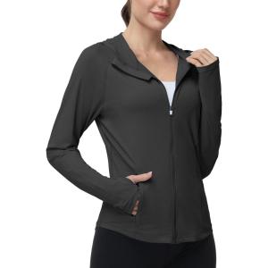 image:imageRoadbox Womens UPF 50 Sun Protection Hoodie Jacket Lightweight SPF Long Sleeve Full Zip Workout Shirts for Hiking Running01 Black
