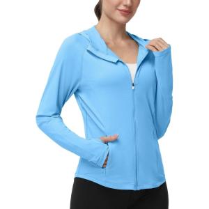 image:imageRoadbox Womens UPF 50 Sun Protection Hoodie Jacket Lightweight SPF Long Sleeve Full Zip Workout Shirts for Hiking Running03 Blue