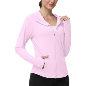 image:imageRoadbox Womens UPF 50 Sun Protection Hoodie Jacket Lightweight SPF Long Sleeve Full Zip Workout Shirts for Hiking Running05 Pink
