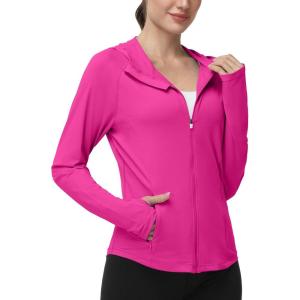 image:imageRoadbox Womens UPF 50 Sun Protection Hoodie Jacket Lightweight SPF Long Sleeve Full Zip Workout Shirts for Hiking Running06 Red