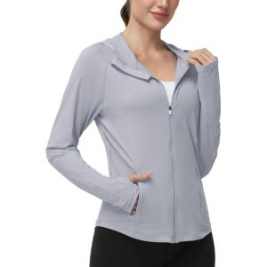 image:imageRoadbox Womens UPF 50 Sun Protection Hoodie Jacket Lightweight SPF Long Sleeve Full Zip Workout Shirts for Hiking Running08 Gray