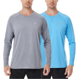 image:imageRoadbox UPF 50 Sun Shirts for Men UV Protection Long Sleeve Swim Shirt Quick Dry Rash Guard for Fishing Hiking Running2 Pack  Cation Grayblue