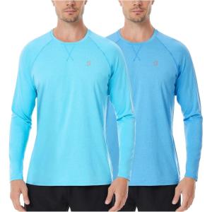 image:imageRoadbox UPF 50 Sun Shirts for Men UV Protection Long Sleeve Swim Shirt Quick Dry Rash Guard for Fishing Hiking Running2 Pack  Dusty Bluesky Blue