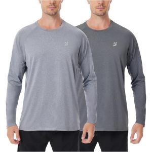 image:imageRoadbox UPF 50 Sun Shirts for Men UV Protection Long Sleeve Swim Shirt Quick Dry Rash Guard for Fishing Hiking Running2 Pack  Light Graydark Gray