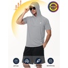 image:imageRoadbox Mens Short Sleeve Workout Gym Hoodies Lightweight Quick Dry Athletic T Shirts Sun Protection Hooded Sweatshirt Grey