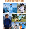 image:imageRoadbox Boys Hooded Fishing Shirt UPF 50 Kids Long Sleeve Rash Guard Hoodie Youth Sun Protection Swim Shirts with MaskBlue