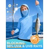 image:imageRoadbox Boys Hooded Fishing Shirt UPF 50 Kids Long Sleeve Rash Guard Hoodie Youth Sun Protection Swim Shirts with MaskSky Blue