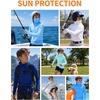 image:imageRoadbox Boys Hooded Fishing Shirt UPF 50 Kids Long Sleeve Rash Guard Hoodie Youth Sun Protection Swim Shirts with MaskSky Blue