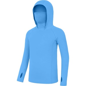 image:imageRoadbox Boys Hooded Fishing Shirt UPF 50 Kids Long Sleeve Rash Guard Hoodie Youth Sun Protection Swim Shirts with MaskBlue