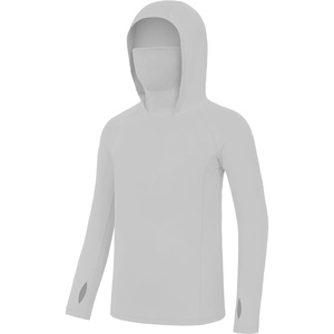 image:imageRoadbox Boys Hooded Fishing Shirt UPF 50 Kids Long Sleeve Rash Guard Hoodie Youth Sun Protection Swim Shirts with MaskLight Grey