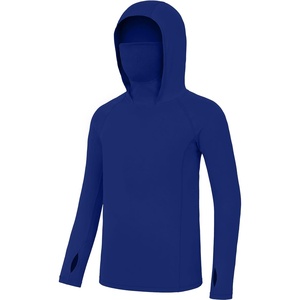 image:imageRoadbox Boys Hooded Fishing Shirt UPF 50 Kids Long Sleeve Rash Guard Hoodie Youth Sun Protection Swim Shirts with MaskNavy Blue