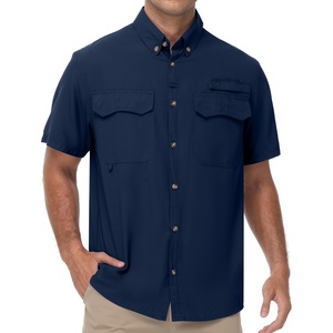 image:imageRoadbox Mens UPF 50 Fishing Shirts Short Sleeve Sun Protection Cool Dry Button Down Outdoor Shirt for Hiking Safari Work01 Dark Blue