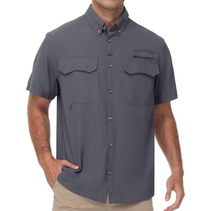 image:imageRoadbox Mens UPF 50 Fishing Shirts Short Sleeve Sun Protection Cool Dry Button Down Outdoor Shirt for Hiking Safari Work02 Dark Gray