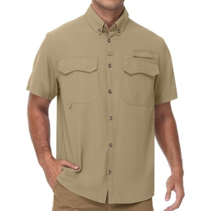 image:imageRoadbox Mens UPF 50 Fishing Shirts Short Sleeve Sun Protection Cool Dry Button Down Outdoor Shirt for Hiking Safari Work04 Khaki