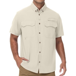 image:imageRoadbox Mens UPF 50 Fishing Shirts Short Sleeve Sun Protection Cool Dry Button Down Outdoor Shirt for Hiking Safari Work06 Light Khaki