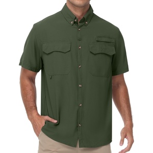 image:imageRoadbox Mens UPF 50 Fishing Shirts Short Sleeve Sun Protection Cool Dry Button Down Outdoor Shirt for Hiking Safari Work07 Dark Green