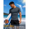 image:imageRoadbox Mens BJJ Rash Guard Short Sleeve UPF 50 Jiu Jitsu Compression Base Layer Swim Shirts for MMA No Gi Surfing06 Gray Blue