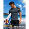 image:imageRoadbox Mens BJJ Rash Guard Short Sleeve UPF 50 Jiu Jitsu Compression Base Layer Swim Shirts for MMA No Gi Surfing09 Gray Blue With Black Dragon