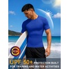 image:imageRoadbox Mens BJJ Rash Guard Short Sleeve UPF 50 Jiu Jitsu Compression Base Layer Swim Shirts for MMA No Gi Surfing14 Blue