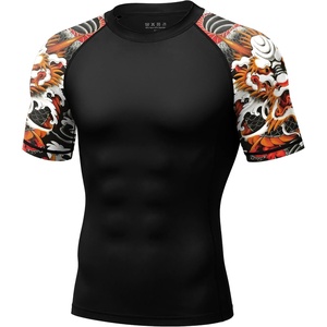 image:imageRoadbox Mens BJJ Rash Guard Short Sleeve UPF 50 Jiu Jitsu Compression Base Layer Swim Shirts for MMA No Gi Surfing08 Black With Orange Dragon