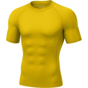 image:imageRoadbox Mens BJJ Rash Guard Short Sleeve UPF 50 Jiu Jitsu Compression Base Layer Swim Shirts for MMA No Gi Surfing12 Golden Yellow