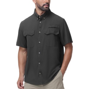 image:imageRoadbox Mens Fishing Shirts Short Sleeve Sun Protection Button Down Quick Dry Cooling Hiking Shirt for Travel Safari CampingDark Gray
