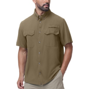 image:imageRoadbox Mens Fishing Shirts Short Sleeve Sun Protection Button Down Quick Dry Cooling Hiking Shirt for Travel Safari CampingKhaki
