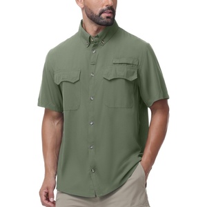 image:imageRoadbox Mens Fishing Shirts Short Sleeve Sun Protection Button Down Quick Dry Cooling Hiking Shirt for Travel Safari CampingSage Green