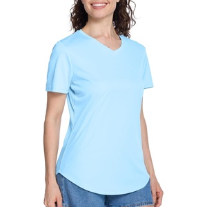 image:imageRoadbox Womens UPF 50 Sun Protection Shirts Moisture Wicking V Neck Short Sleeve Rash Guard Athletic Running Workout Tops02 Light Blue