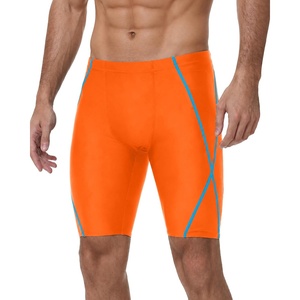 image:imageRoadbox Swim Jammers for Men Athletic Swimsuit for Training Racing Quick Dry Endurance Competitive Swimming Shorts UPF 50Orange Hits Blue Line