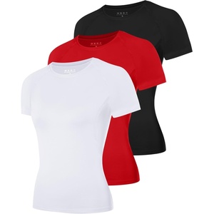 image:imageRoadbox Womens Compression Shirts Short Sleeve Workout Tops Athletic Gym TShirt Yoga Running Quick Dry Base LayerBlackredwhite