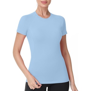 image:imageRoadbox Womens Compression Shirts Short Sleeve Workout Tops Athletic Gym TShirt Yoga Running Quick Dry Base LayerLight Blue