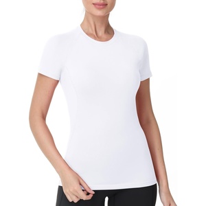 image:imageRoadbox Womens Compression Shirts Short Sleeve Workout Tops Athletic Gym TShirt Yoga Running Quick Dry Base LayerWhite