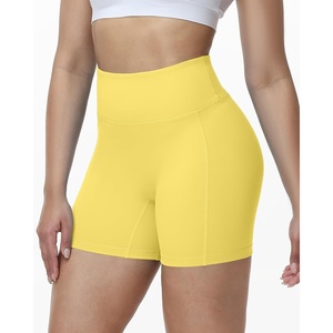image:imageRoadbox 358 No Front Seam Womens Biker Shorts High Waisted Tummy Control Volleyball Yoga Workout Gym Spandex ShortsYellow