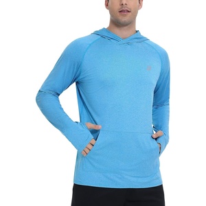 image:imageRoadbox UPF 50 Mens Sun Hoodie Long Sleeve UV Protection Fishing Shirt with Pocket Outdoor Running Athletic Rash GuardLight Heather Blue