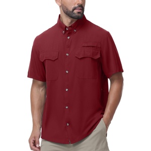 image:imageRoadbox Mens Fishing Shirts Short Sleeve Sun Protection Button Down Quick Dry Cooling Hiking Shirt for Travel Safari CampingRed