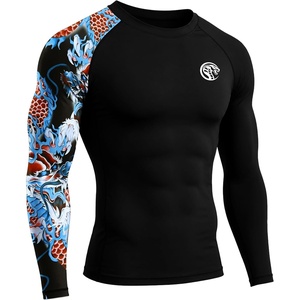 image:imageRoadbox Mens UPF 50 BJJ Rash Guard Jiu Jitsu Long Sleeve Compression Shirts MMA Athletic Base Layer Wrestling GrapplingBlackred Blue Dragon